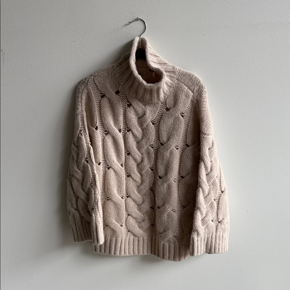 Free People Cable Knit Turtleneck Sweater - Cream